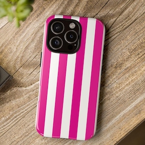 Pink Striped Phone Case, Stylish Phone Case, Tough Cases, Trendy Phone Case, Gift for Her, iPhone 16,15,14,13,12,11,XR,XS, Samsung 25,24,23