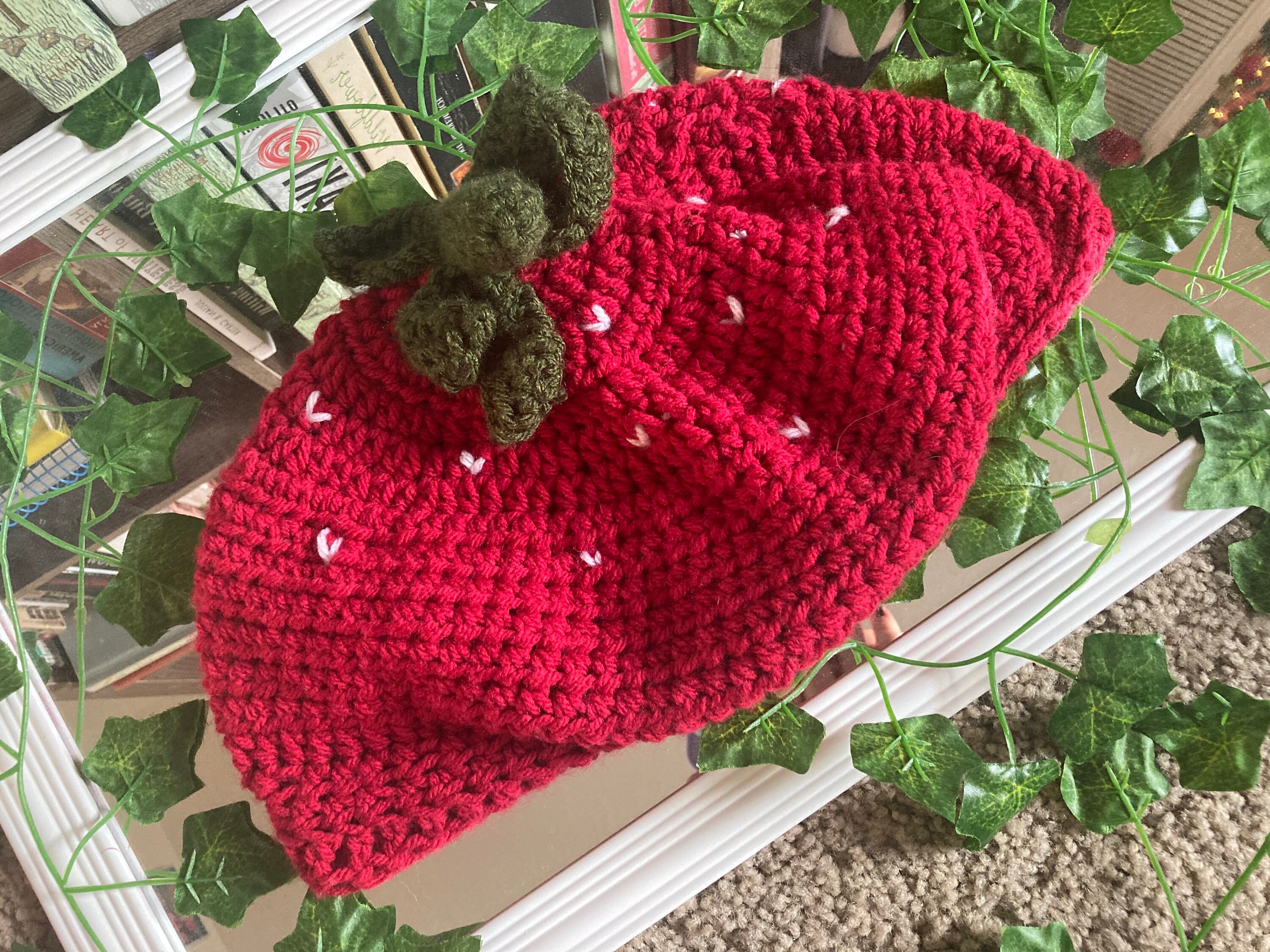 Strawberry Beret Hat Handmade Crochet 