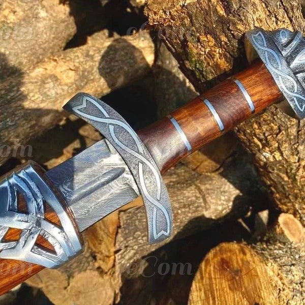 Hand Forged Damascus Steel Viking Sword Sharp / Battle Ready Medieval Sword, Lagertha Viking Sword With Scabbard | Gift For Him