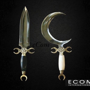 Druid's Crescent Moon Boline with Bone Handle for Ritual Work, Wicca, Witchcraft, Herbalists, Gardening, Altar Tools, Candle Inscription
