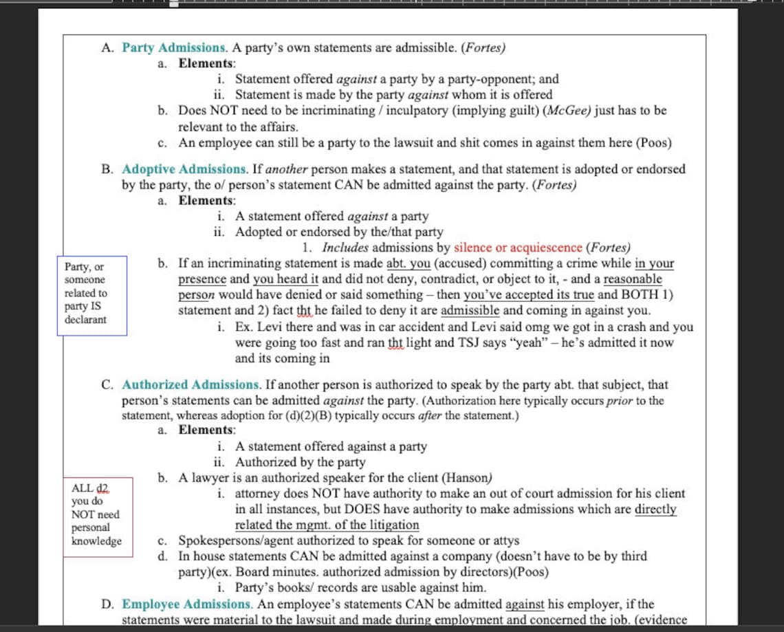 Law School Evidence Course Condensed Outline Federal Rules Etsy
