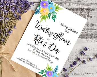 Plantilla de invitación floral para despedida de soltera de Canva / Imprimible para despedida de soltera / Flores / Imprimible para boda / Invitación personalizada para despedida de soltera
