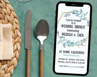 Plantilla de Canva para invitación/agradecimiento de boda/brunch/trío floral/invitación de boda/brunch/invitación digital