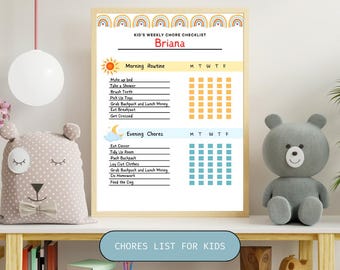 Childrens Chore List Kids Chore List Girls Chore List Weekly Chore List ADHD Cleaning Checklist Boys Chore List