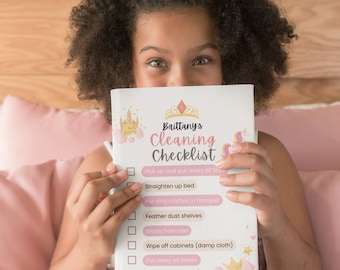 Princess Personalized Cleaning Checklist Princess Cleaning Checklist Customizable Kid's Checklist Kids Chore List Castle Chore List