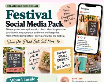 Festival Social Media Pack for Vendors | 30 Captions, Marketing Plan (Digital Download)