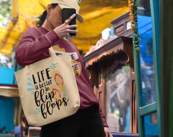 La vida es mejor en chanclas Eco Tote Bag / Summer Tote / Beach Tote / Sandals Tote Bag / Vacation Totle Bag /