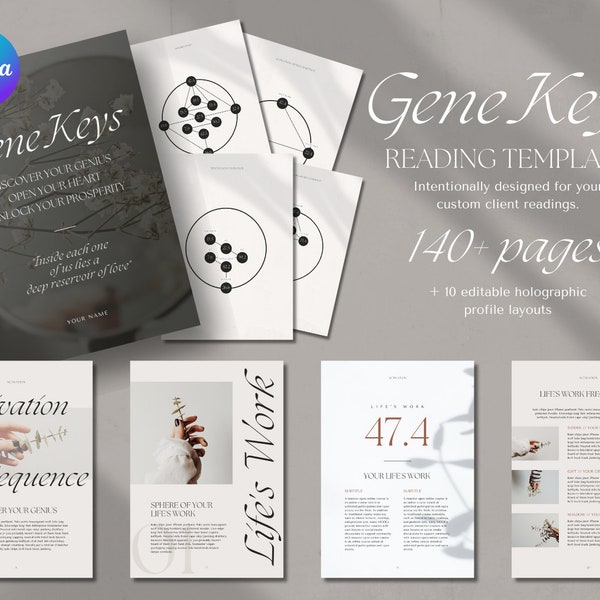 140 + Seite Gene Keys Lesevorlage für Gene Keys Guides | Gene Schlüssel Canva Vorlage | Gene Keys Profilablesung