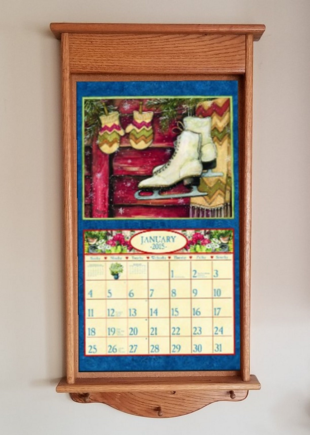 Wall Calendar Frame With Corkboard Oak Etsy