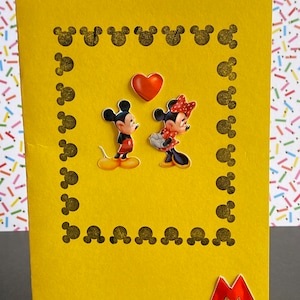 Disney Card, Mickey and Minnie , Embellished Handmade Card.