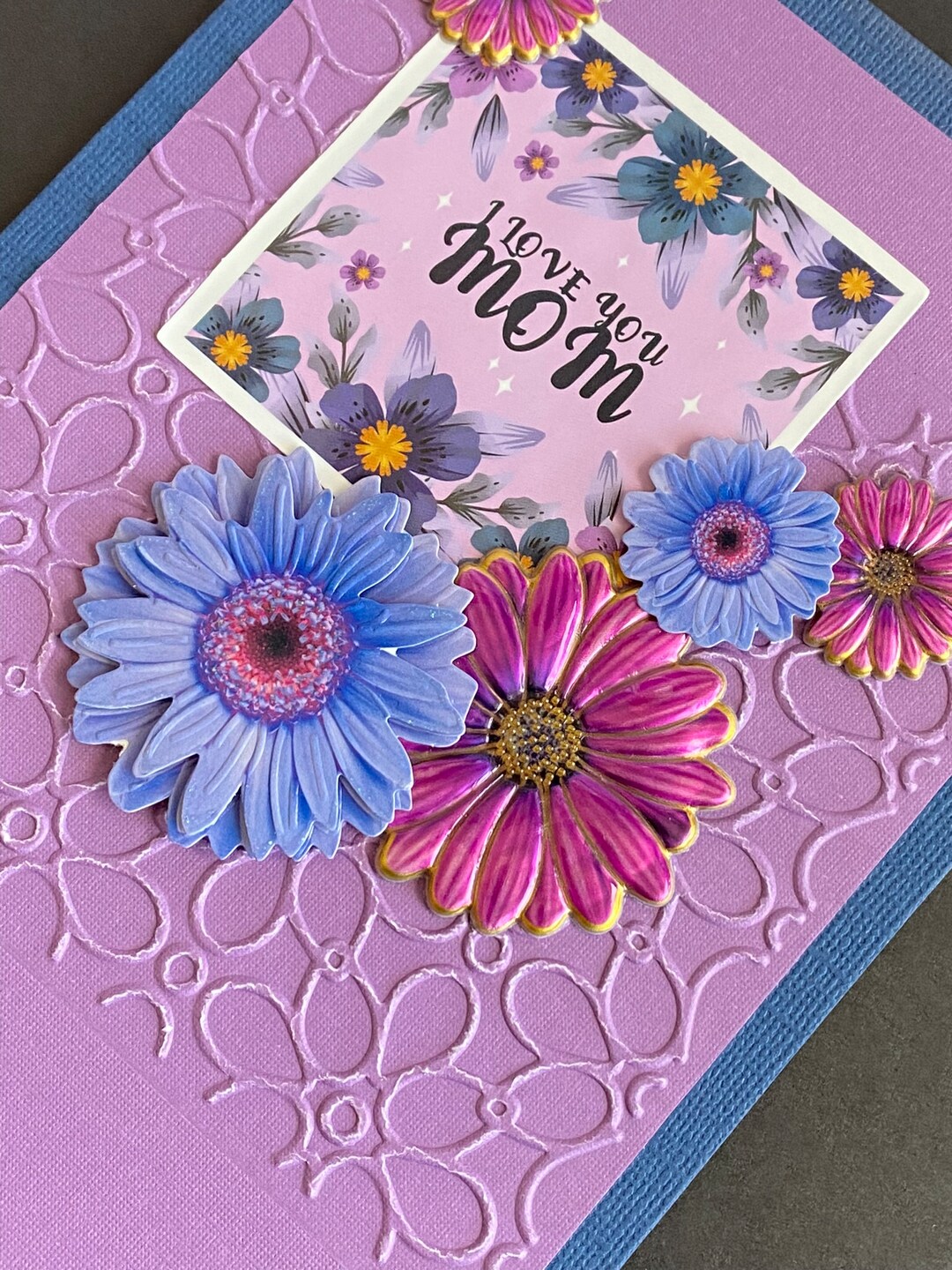 Handmade Floral Embossed Mother's Day Card – I Love You Mom Greeting - Etsy