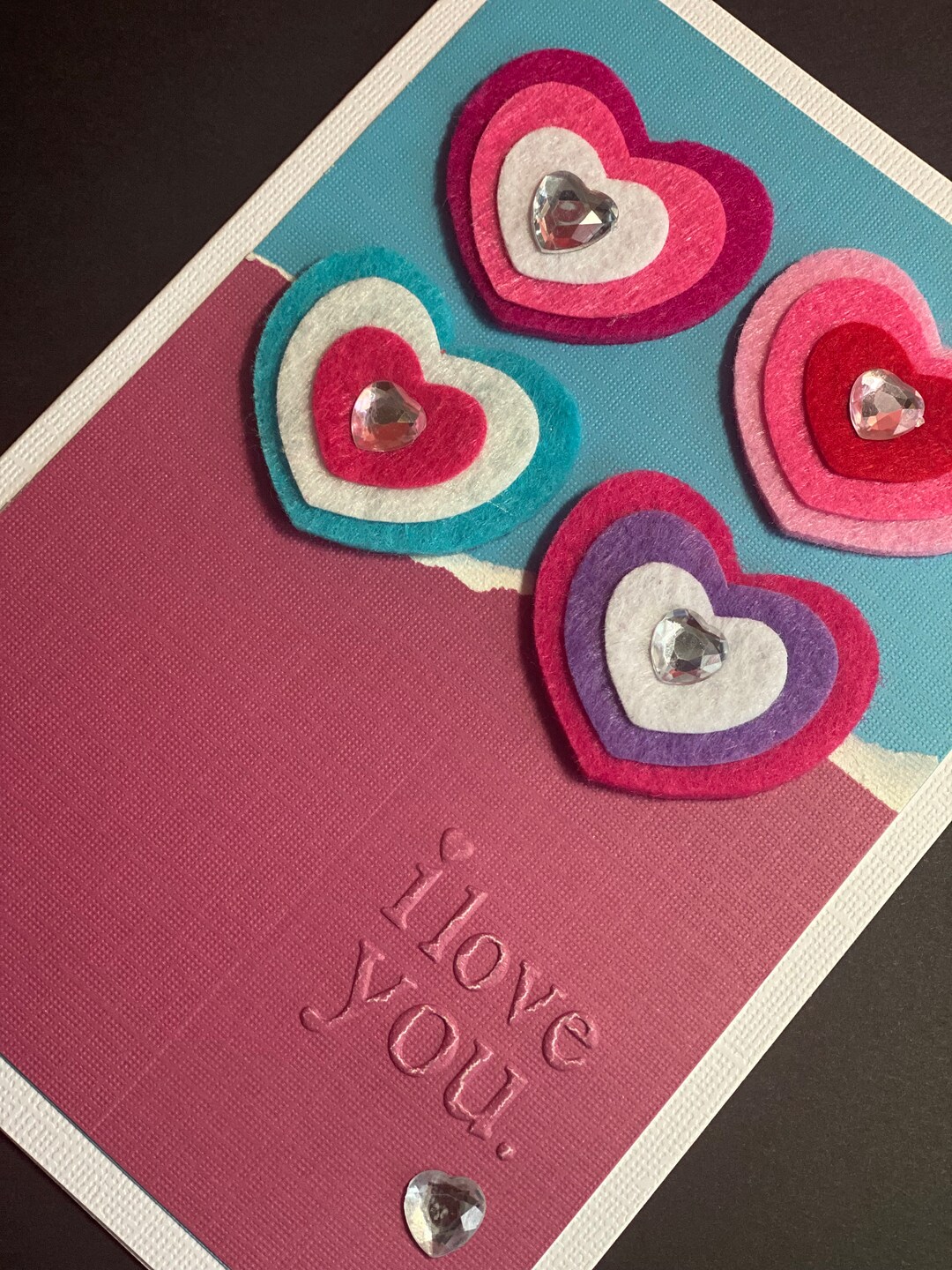 I Love You Valentine's Day Card | Handmade Felt Hearts - Etsy