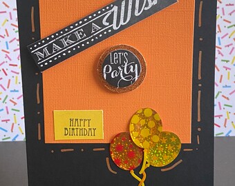 Joyeux anniversaire faire une carte de souhaits - Let's Party Card, carte d'anniversaire 3D, ornée de ballons, carte faite à la main.