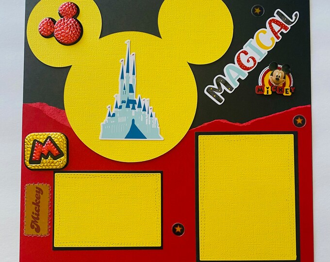 Disney Vacation Premade Scrapbook Page Set Embellished With Mickey
