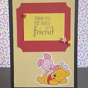 Winnie The Pooh Friendship Card | Embellished with Winnie the Pooh and Piglet with stars l Disney Handmade Greeting Card
