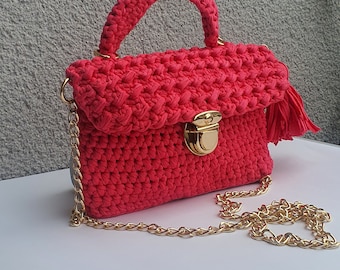 Gehäkelte Damen Handtasche ,Pink