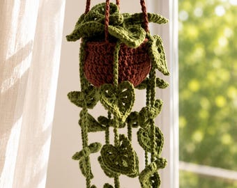 Handmade Crochet Hanging Plant | Acrylic Yarn Boho Wall Decor, Car Charm