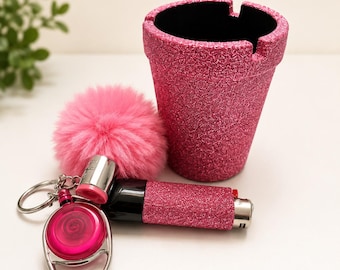 Glitter ashtray and lighter set
