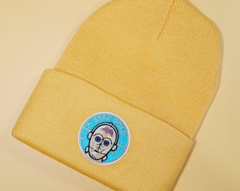 Stay Gold C-3PO Embroidered Patch Beanie| Cute Unisex Fall Beanies