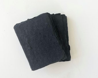 65x90 Place cards, Black Deckle Edge Cotton Rag Handmade Paper Place Cards 300gsm