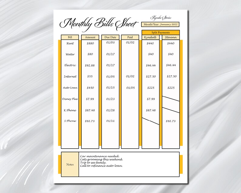 Monthly Bill Tracker Bundle for Roommates 8 Golden Printables Letter, Legal, A4, A5 Sizes ...