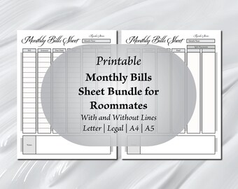 Roommate Bill Tracker Printable | Monthly Expense Sheet (Instant Download)