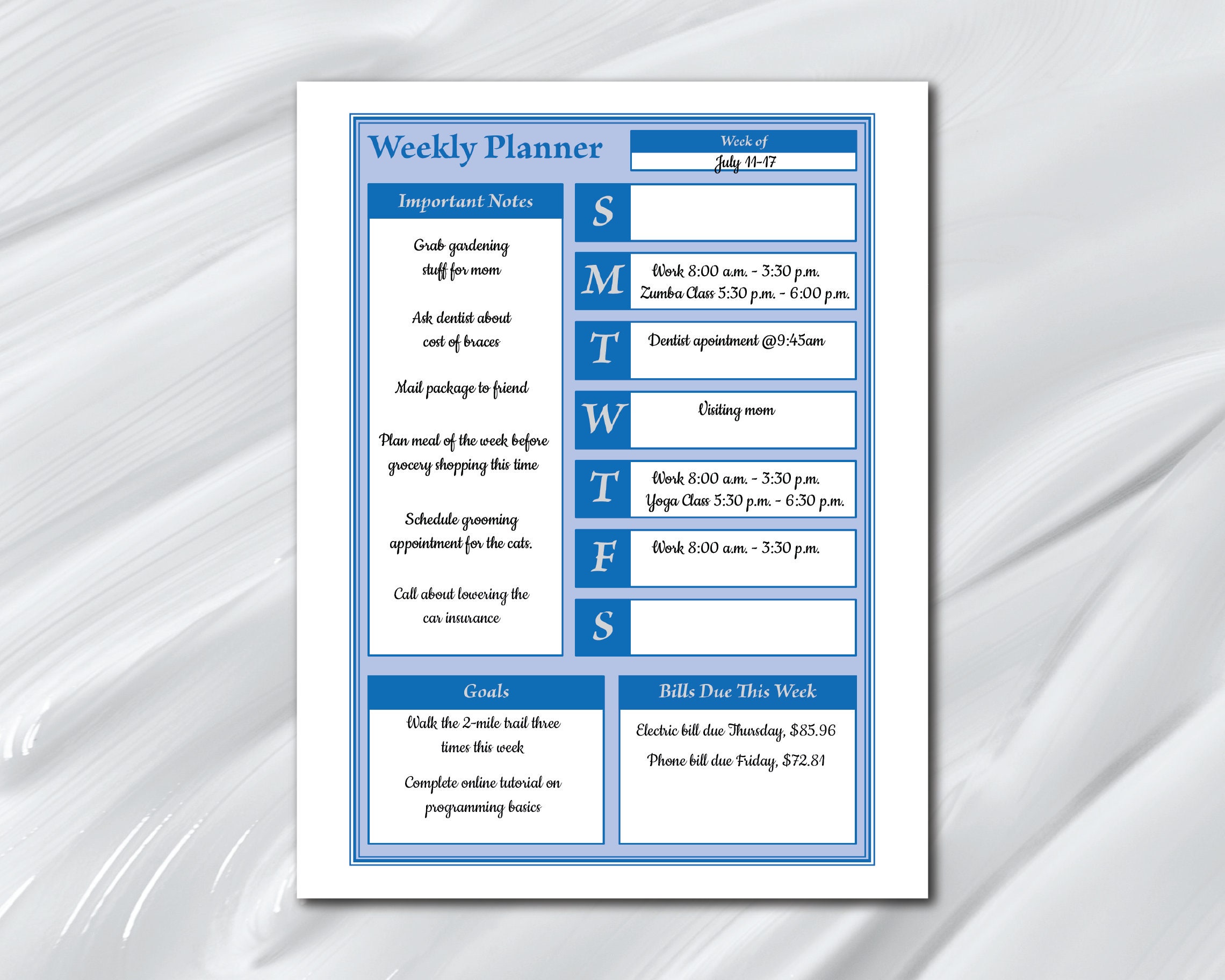 Minimalist Planner Printable Bundle 10 Blue Printables Weekly and Daily ...