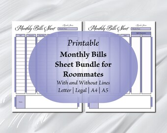 Roommate Bill Tracker Printable | Purple Monthly Budget (Digital Download)