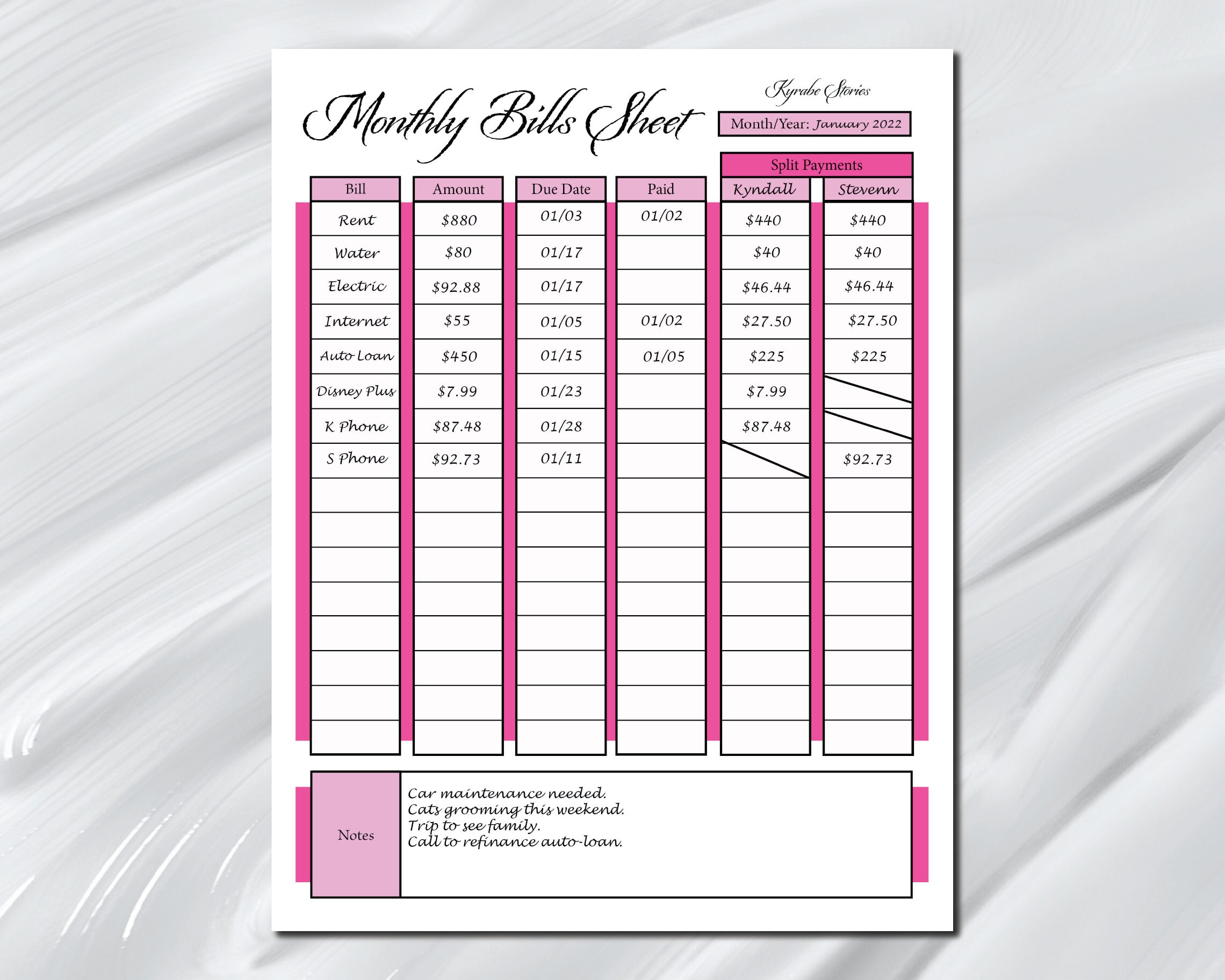 Monthly Bill Tracker Bundle for Roommates | 8 Pink Printables | Letter, Legal, A4, A5 Sizes ...