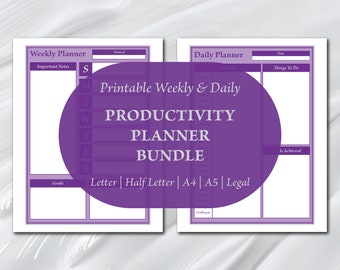 Purple Minimalist Planner Printable Bundle | Weekly, Daily, No Lines (PDF)