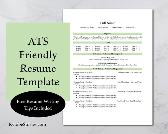 ATS Friendly Resume Template for Word | Resume Writing Tips (Instant Download)