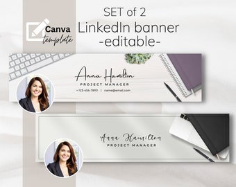Modèle de bannière professionnelle LinkedIn : coordonnées modifiables (Canva)