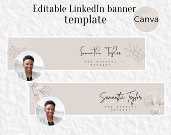 Neutral floral LinkedIn banner nature, Canva template, Minimalist aesthetic beige LinkedIn background for her, Boho banner