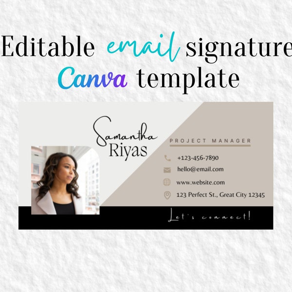 Professional  email signature template, editable with Canva, digital signature, minimalist beige contact info email template