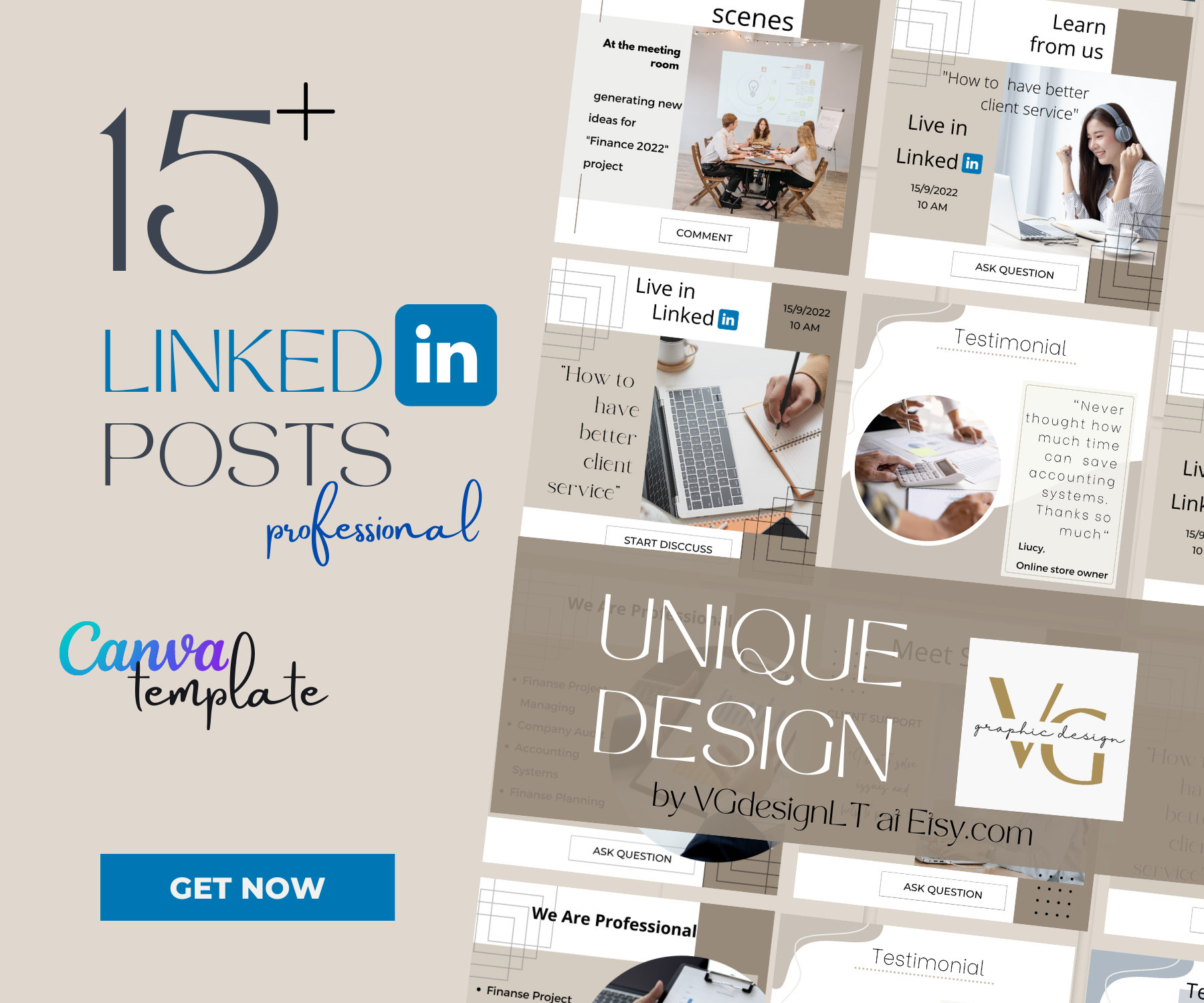 Professional Linkedin Post Template Bundle Editable With Canva, Neutral Professional Linkedin Post Template Bundle Editable With Canva, Neutral