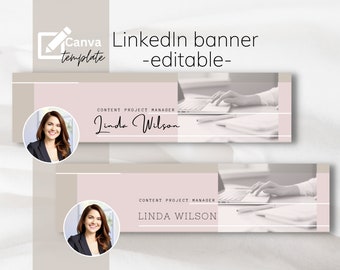 Rozebeige LinkedIn-bannersjabloon: personal branding (bewerkbaar op canvas)