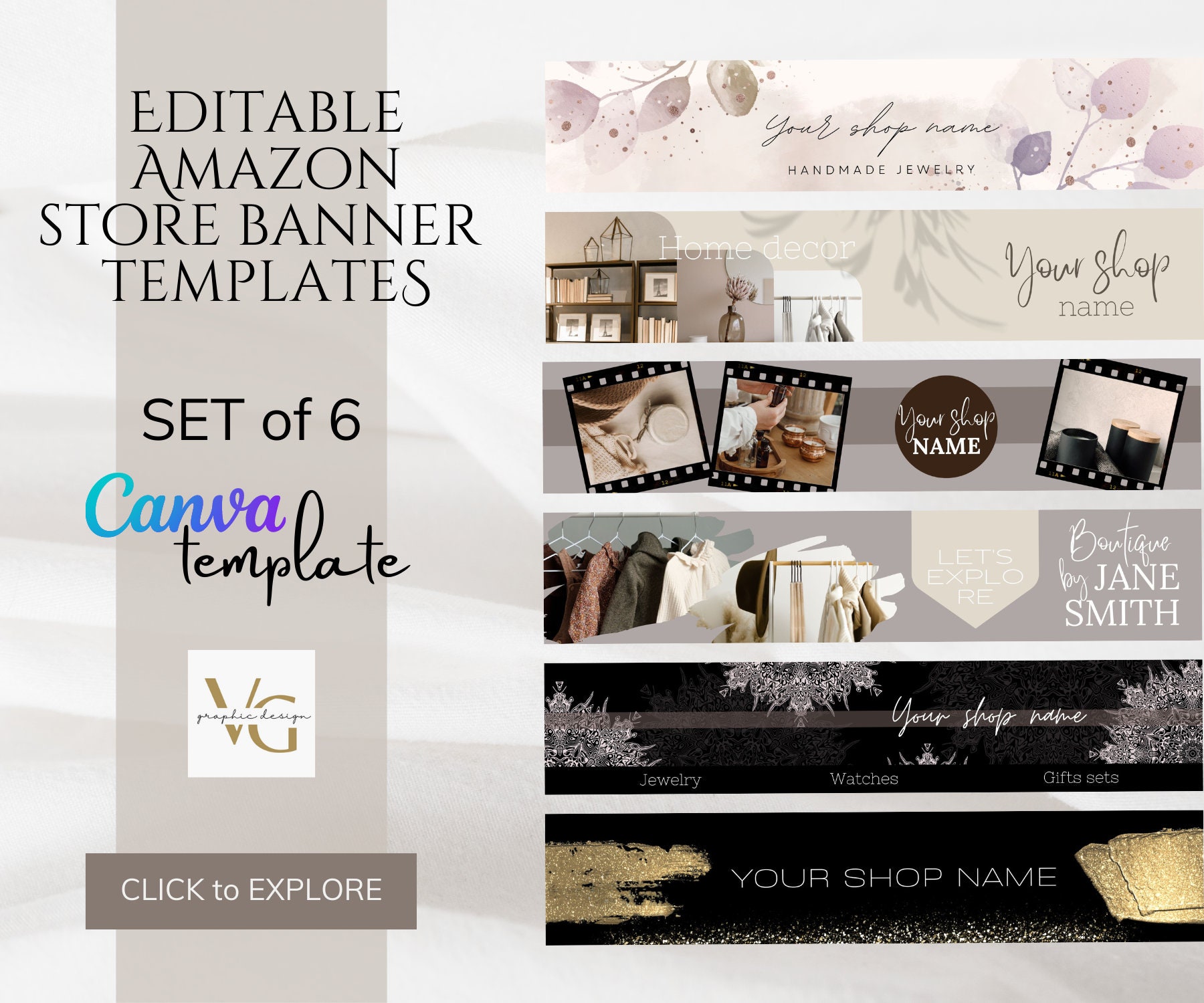 Bundle of Amazon Storefront Banner Template Editable With Canva Bundle of Amazon Storefront Banner Template Editable With Canva