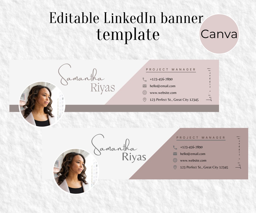 Editable Linkedin Banner Professional With Contact Info, Canva Template ...