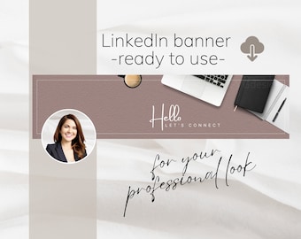 Professional LinkedIn banner business, office background with phrase Hello let's connect, company banner