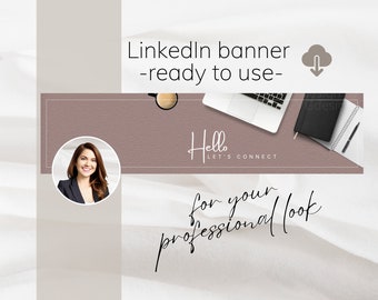 Entreprise professionnelle de bannière LinkedIn, arrière-plan de bureau avec phrase Bonjour, connectons-nous, bannière d'entreprise