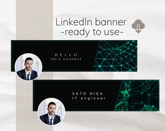 Professionele LinkedIn-banner: zwart en groen technisch ontwerp (digitale png-download)