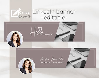 Bannière professionnelle LinkedIn, modèle Canva modifiable, image d'arrière-plan de l'espace de travail avec phrase connectons-nous
