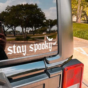Stay spooky car decal sticker, spooky girl car sticker, funny car decal, gift for her, goth girl car sticker, bat decal, spooky gift for her