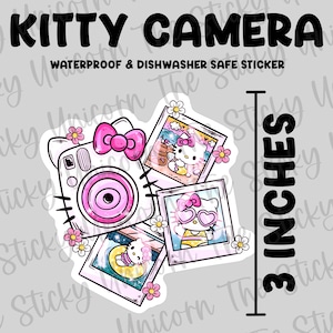 Kitty Camera sticker, waterproof sticker, summer kitty sticker decal, cute gift idea for kitty lover, kawaii kitty sticker