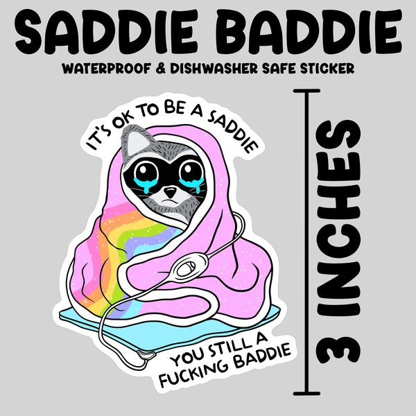 Sad baddie sticker, waterproof stickers, mental health sticker gift, heating pad sticker, girl problems decal, car sticker, I’m sad sticker