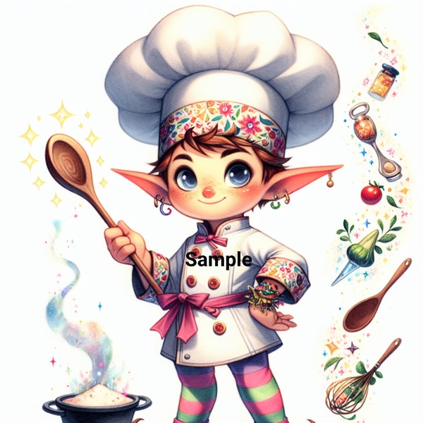 Elf Chef Stock Photos 300 Dpi Sublimation Commercial for Junk Journals, Scrapbooks, Card Making, Social Media, Packages