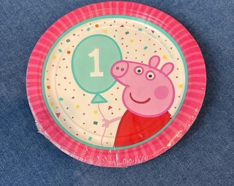 NEW Amscan Peppa Pig 1st Birthday Confetti Party 7 Inch Plates 8 Count