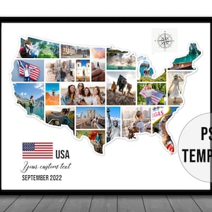 USA Karte Fotocollage Vorlage, amerikanische KARTE Collage in PSD, Reise Foto Collage, Hochzeitsgeschenk, Flitterwochen Foto, USA Karte Collage