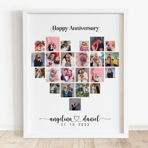 Personalize Anniversary Photo Collage Gift, Heart Photo Collage Gift for Him, Anniversary Gift for Husband,  Custom Heart Photo Collage Gift