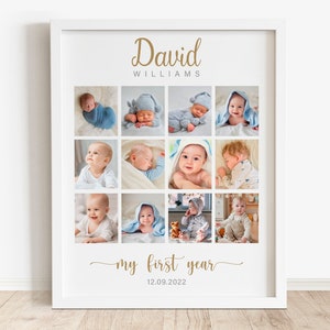 Printable 1st Birthday Baby Photo Collage, 1 year photo milestone, 12 months photo inspired, First Birthday Gift, 1st Birthday Collage Sign